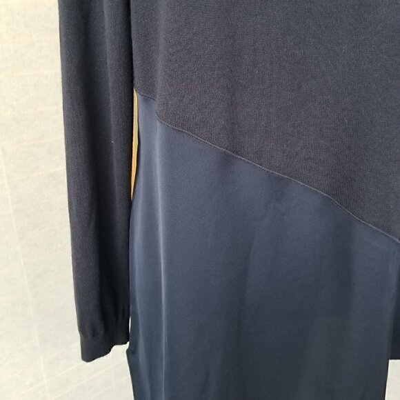 Navy Blue Silk Blend Tunic Sweater Mixed Media Size Large Long Sleeves - Picture 11 of 12